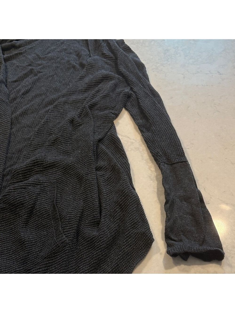 Eileen Fisher Black Waffle Knit Hooded Cardigan Large - Picture 4 of 12